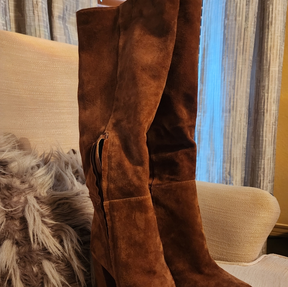 Long brown boots suede